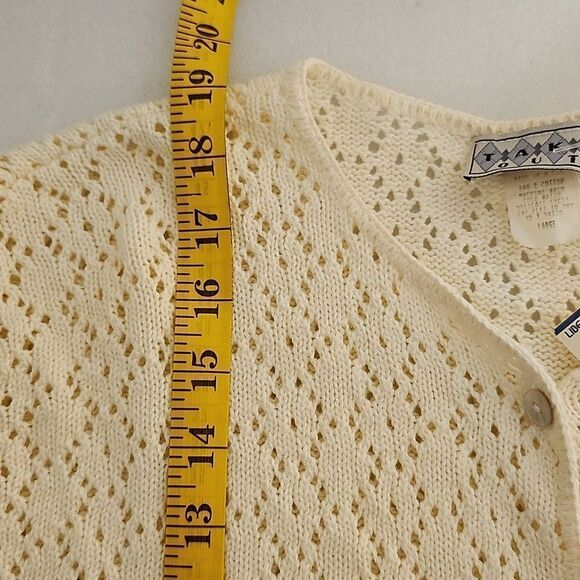 TAKE OUT Women's Vintage Cotton Knitted Long Sleeve Daisy White Cardigan Large - Picture 6 of 7